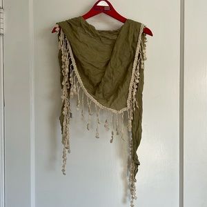 Jade green and cotton flower shawl/scarf